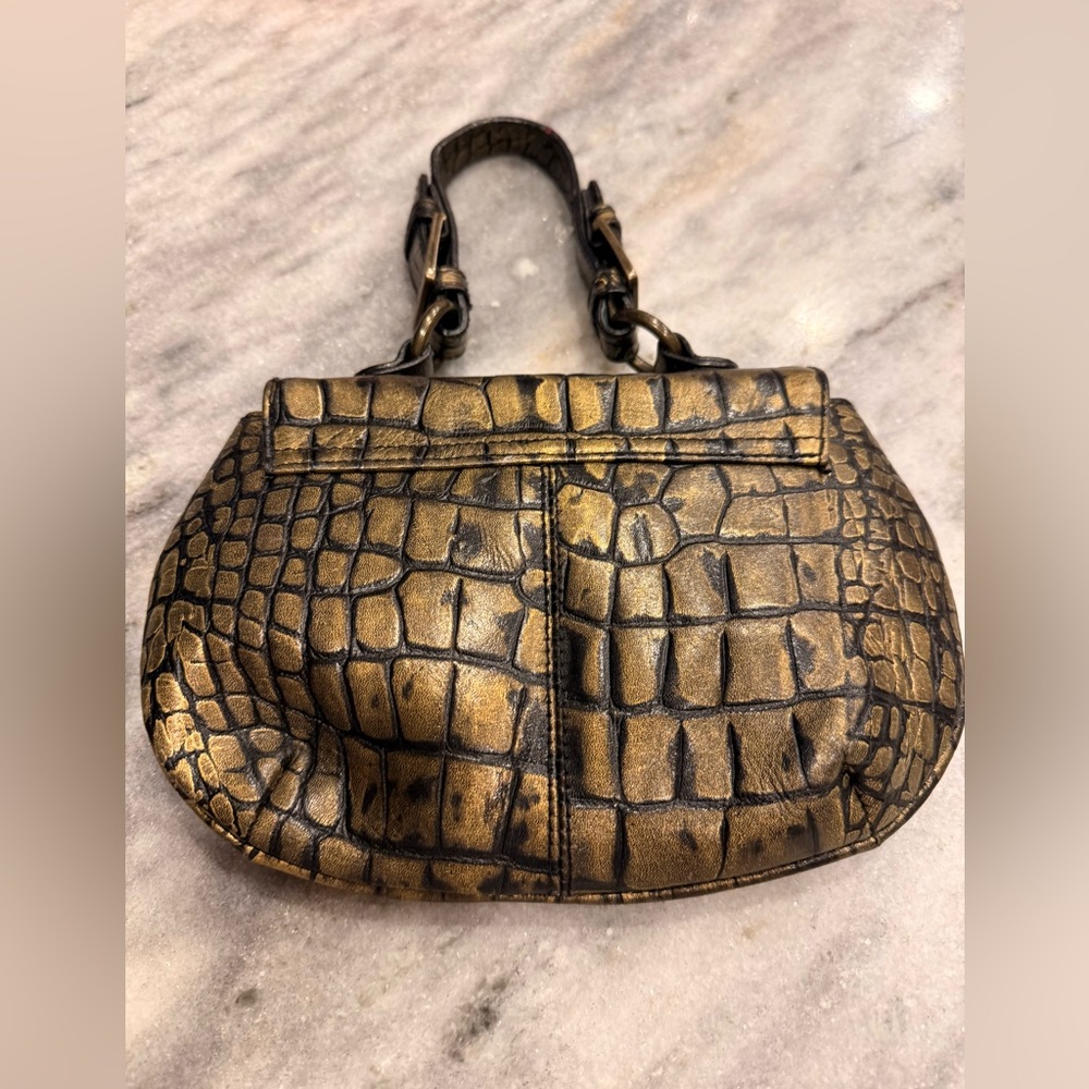 Rock out with this cool clutch by B. Johnson. Brass studs, faux alligator hide - Picture 3 of 6